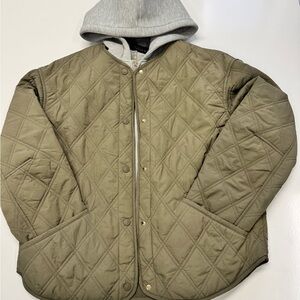 Zara Olive Quilted Jacket with Heather Gray Hood
